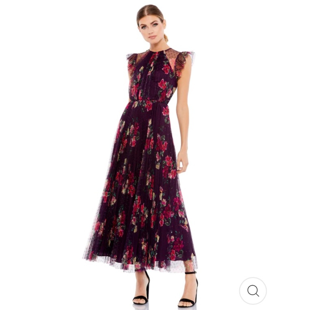 Mac Duggal Floral Flutter Midi Dress
